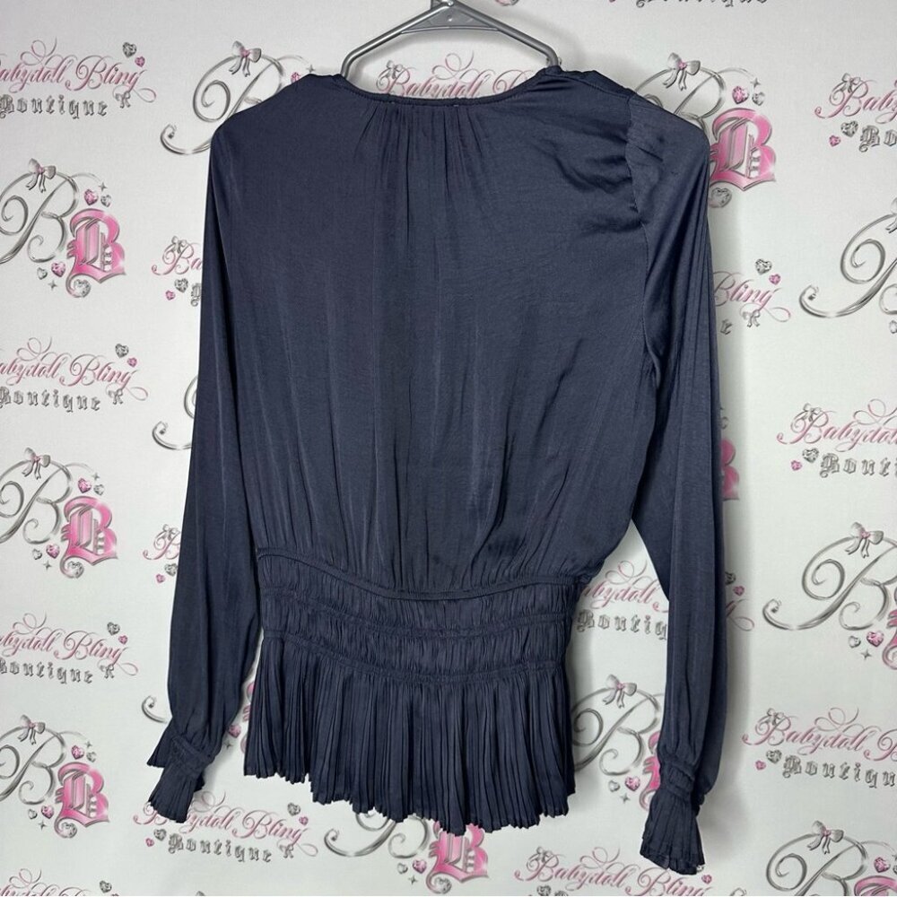 Philosophy top long sleeve blue luxury Elegant Navy Blouse - Picture 2 of 6